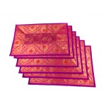 Indian Silk Table Runner with 6 Place Mats & 6 Coaster in Pink Color Size 16x62